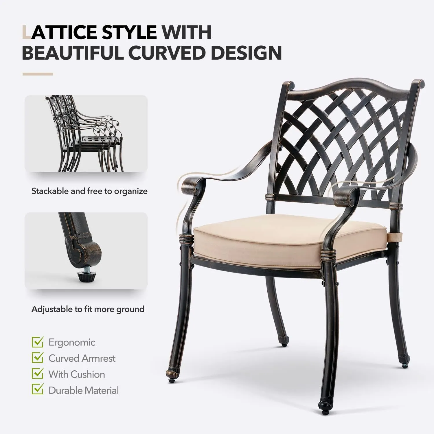 𝗔𝗶𝗹𝗶𝘀𝗺𝗮𝗶𝗹 7 Piece Outdoor Dining Set Cast Aluminum Retro Patio Dining Set for 6 includes 59” Rectangular Table and 6 Chairs with Thicker Cushions and Umbrella Hole for Patio Deck Garden