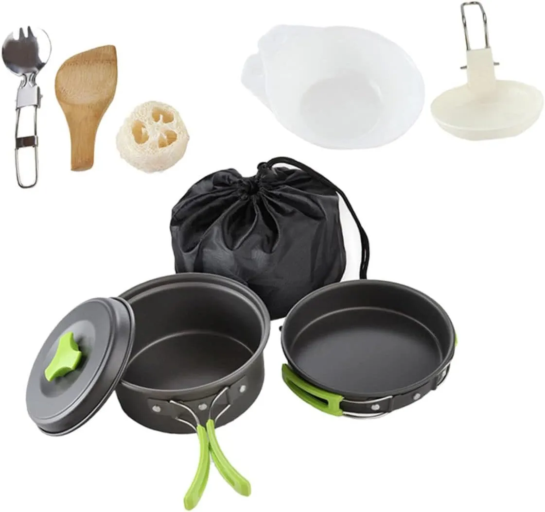 -in-one Camping Cookware Set 1-2 Person Outdoor Cooking Utensils Portable Grill Titanium Picnic Cookware for Hiking