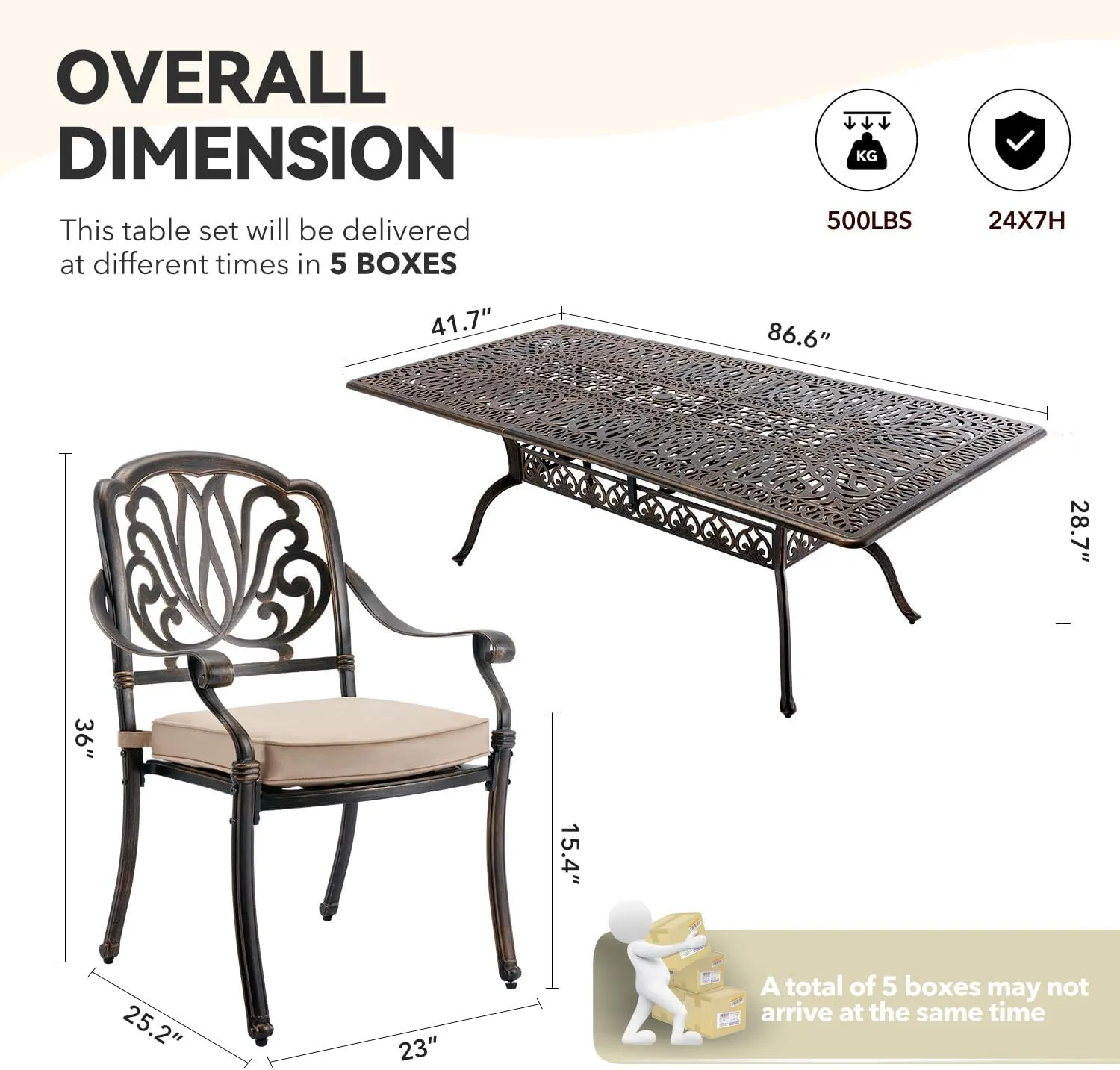 𝗔𝗶𝗹𝗶𝘀𝗺𝗮𝗶𝗹 𝟗 𝐏𝐢𝐞𝐜𝐞 Outdoor Dining Set Cast Aluminum Retro Patio Dining Set for 8 Includes 86.6’’ Table and 2 Swivel Chairs with Cushion and Umbrella Hole for Patio Deck Garden