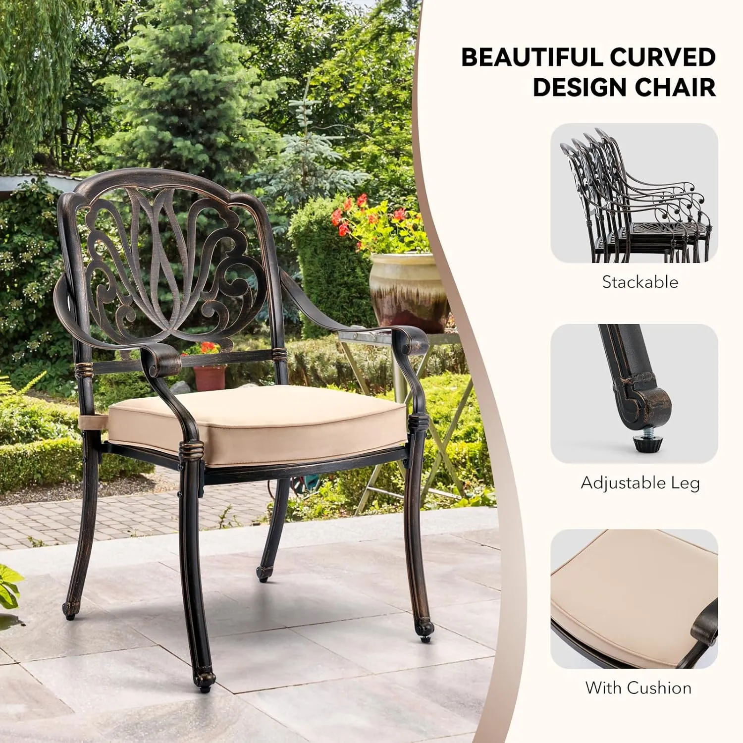 𝗔𝗶𝗹𝗶𝘀𝗺𝗮𝗶𝗹 𝟗 𝐏𝐢𝐞𝐜𝐞 Outdoor Dining Set Cast Aluminum Retro Patio Dining Set for 8 Includes 86.6’’ Table and 2 Swivel Chairs with Cushion and Umbrella Hole for Patio Deck Garden