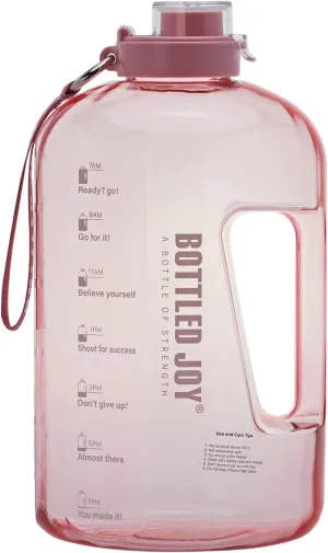 1 Gallon Water Jug with Flip-top Lid&Handle Strap, Leak-proof BPA Free Reusable Time Marker Reminder Large Capacity Water Bottle for Outdoor Sports Gym Hiking 128oz (Pink, 128 oz)