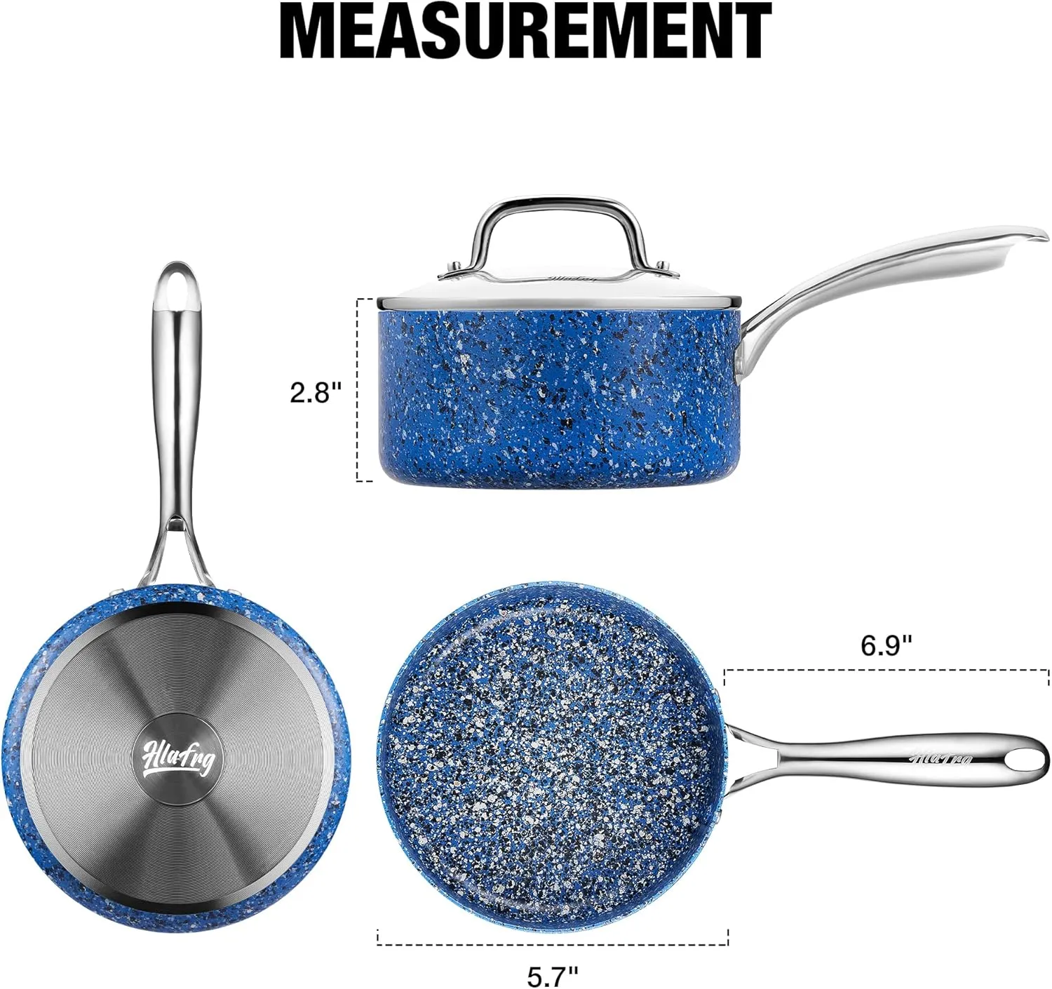 1 Quart Nonstick Saucepan with Lid - Ultra Granite Nonstick - Blue Aluminum Saucepan