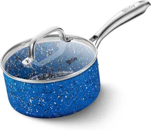 1 Quart Nonstick Saucepan with Lid - Ultra Granite Nonstick - Blue Aluminum Saucepan