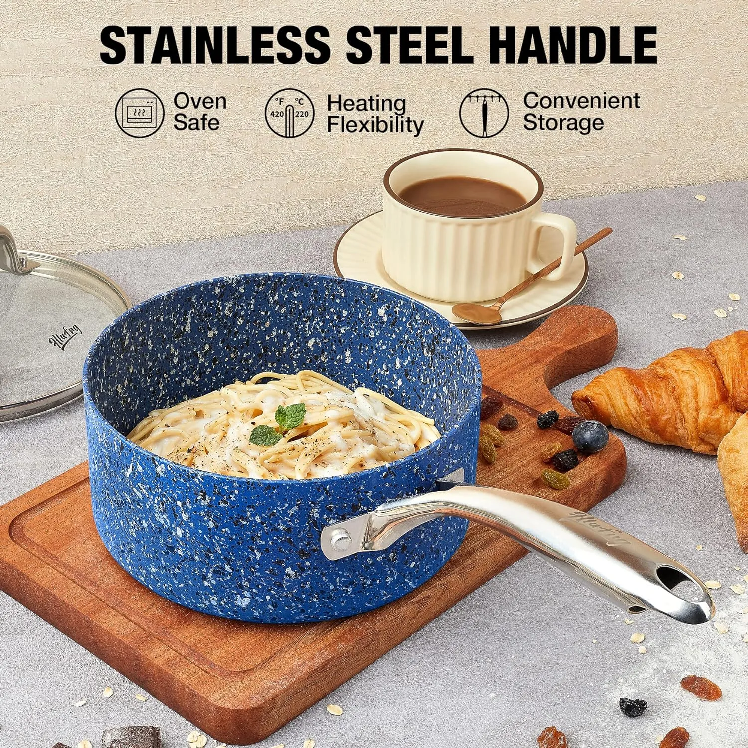 1 Quart Nonstick Saucepan with Lid - Ultra Granite Nonstick - Blue Aluminum Saucepan
