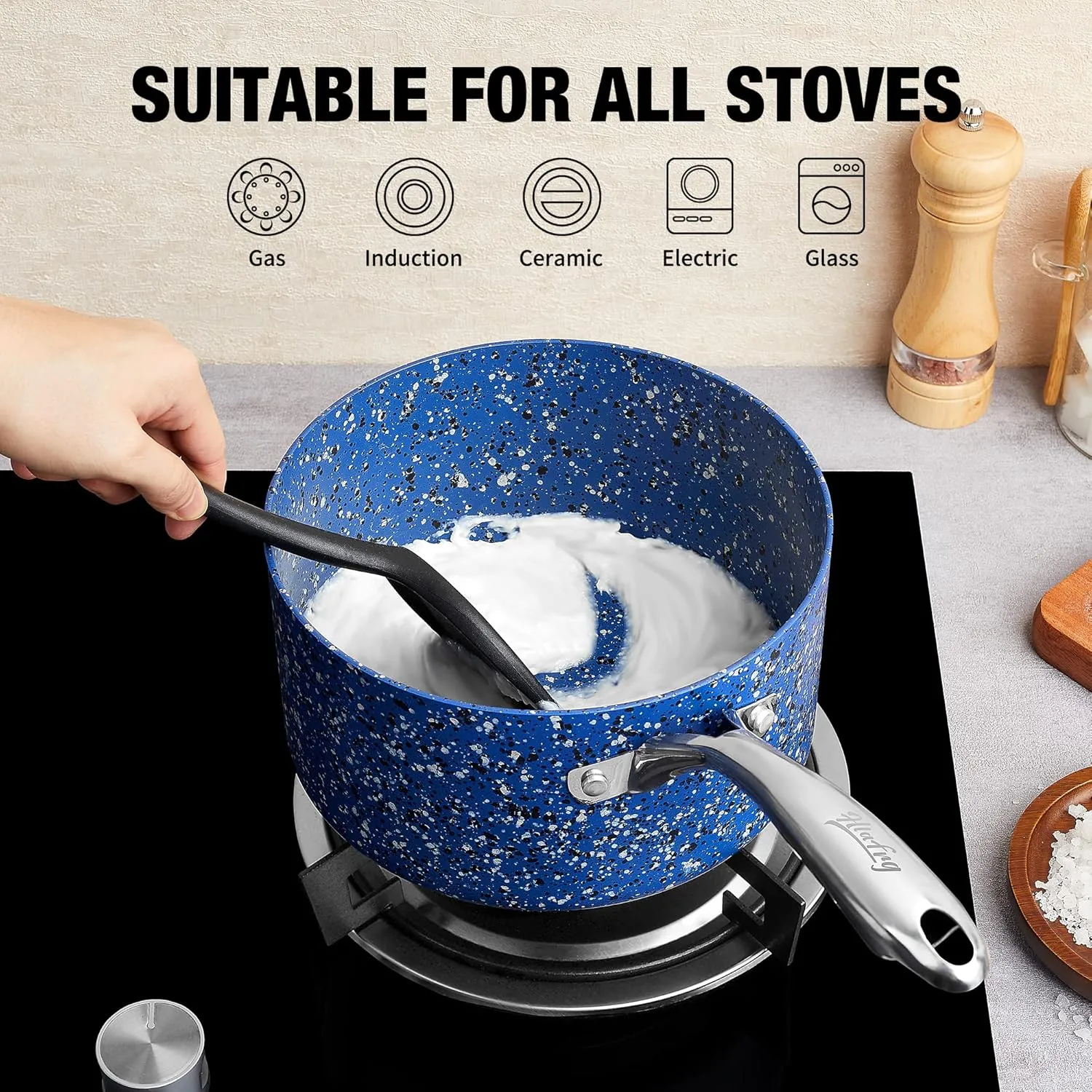 1 Quart Nonstick Saucepan with Lid - Ultra Granite Nonstick - Blue Aluminum Saucepan