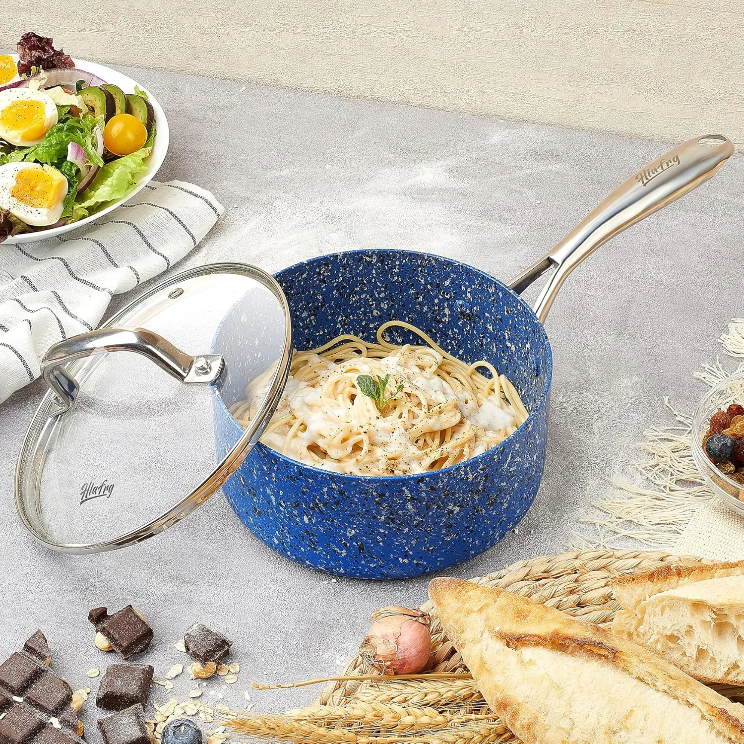 1 Quart Nonstick Saucepan with Lid - Ultra Granite Nonstick - Blue Aluminum Saucepan