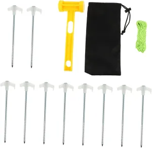 1 Set Ground Nail Canopy Cinch Pop Rooftop Cord Pegs Pool Tent Tarp Car Sand Air Screen Conditioner Camping Adjustable Instant Poles Drillable Cookware Inflatable Steel White