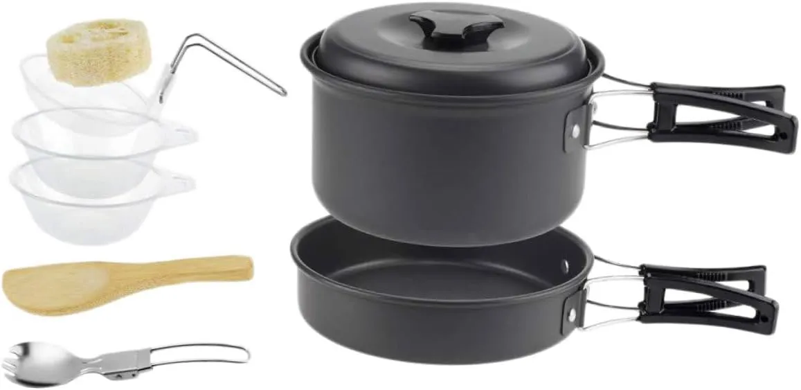 1 Set Portable Camping Cookware for People Stylish Black Cookware Cutlery for Outdoor Activities for Picnics Camping Hiking Great Present Choice
