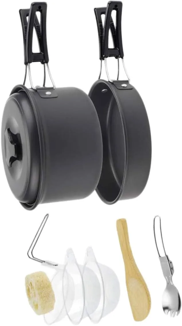 1 Set Portable Camping Pots for People Durable Outdoor Cookware Lightweight and Easy to Carry for BBQ Picnic and Hiking Adventures Black