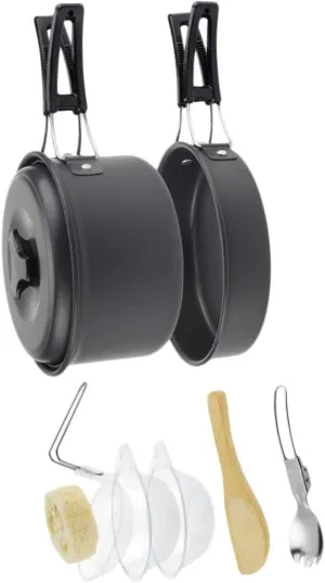 1 Set Portable Camping Pots for People Durable Outdoor Cookware Lightweight and Easy to Carry for BBQ Picnic and Hiking Adventures Black