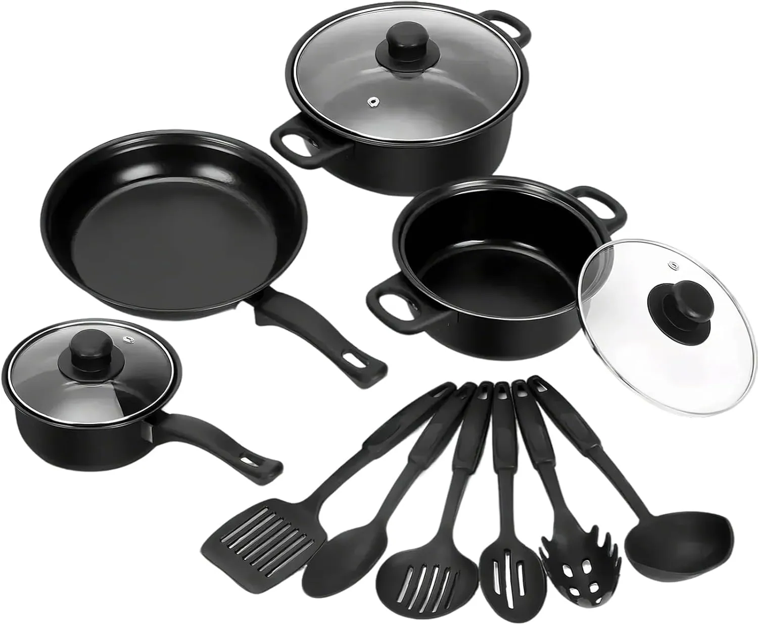10 Pcs Refine Iron outdoor Pots and Pans Set, Skillet Fry Pans Cooking Pots, Nonstick Cookware with Utensils for Kitchen Induction, Camping Egg Grill Pan Set