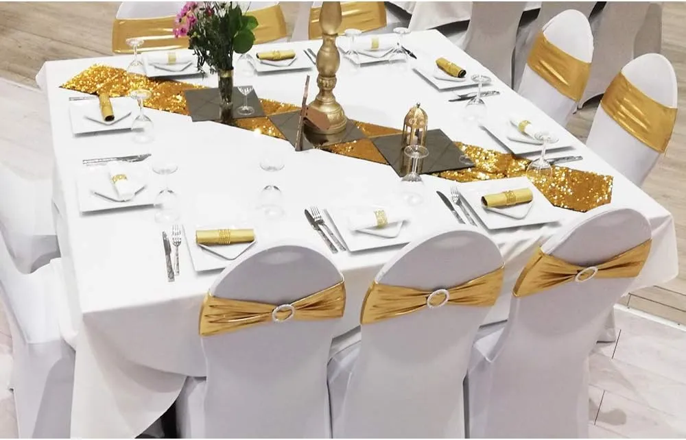 10 White Chair Covers and 10 Orange Chair Sashes for Wedding Banquet Seat Covers and Chairs Bows Bands for Party Birthday Engagement Bridal Shower Halloween Christmas Events Decor