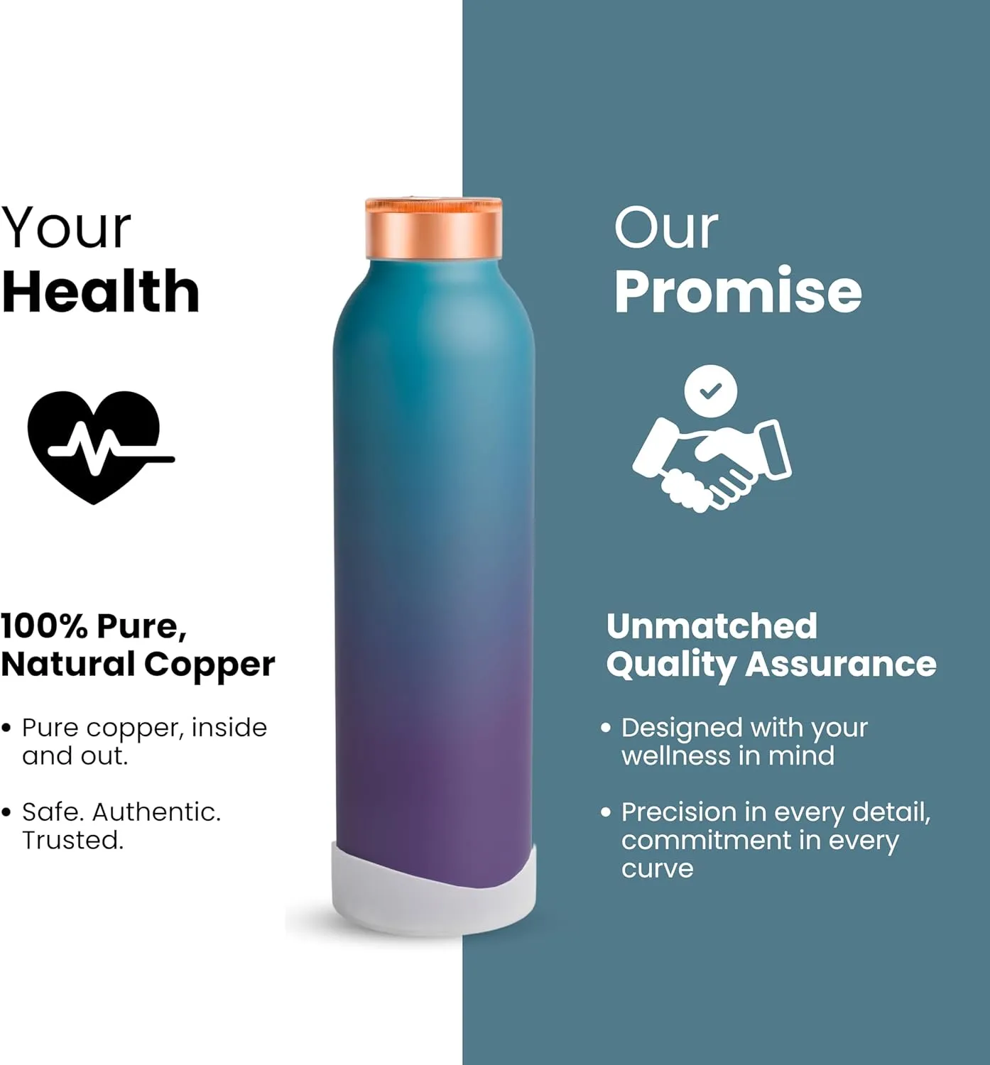 100% Pure Copper Water Bottle for Drinking – 30 oz (900 ml), Leak-Proof Ayurvedic Benefits Drinkware – Ombre Blue Finish, Eco-Friendly – Ideal for Yoga, Gym, Office, Travel