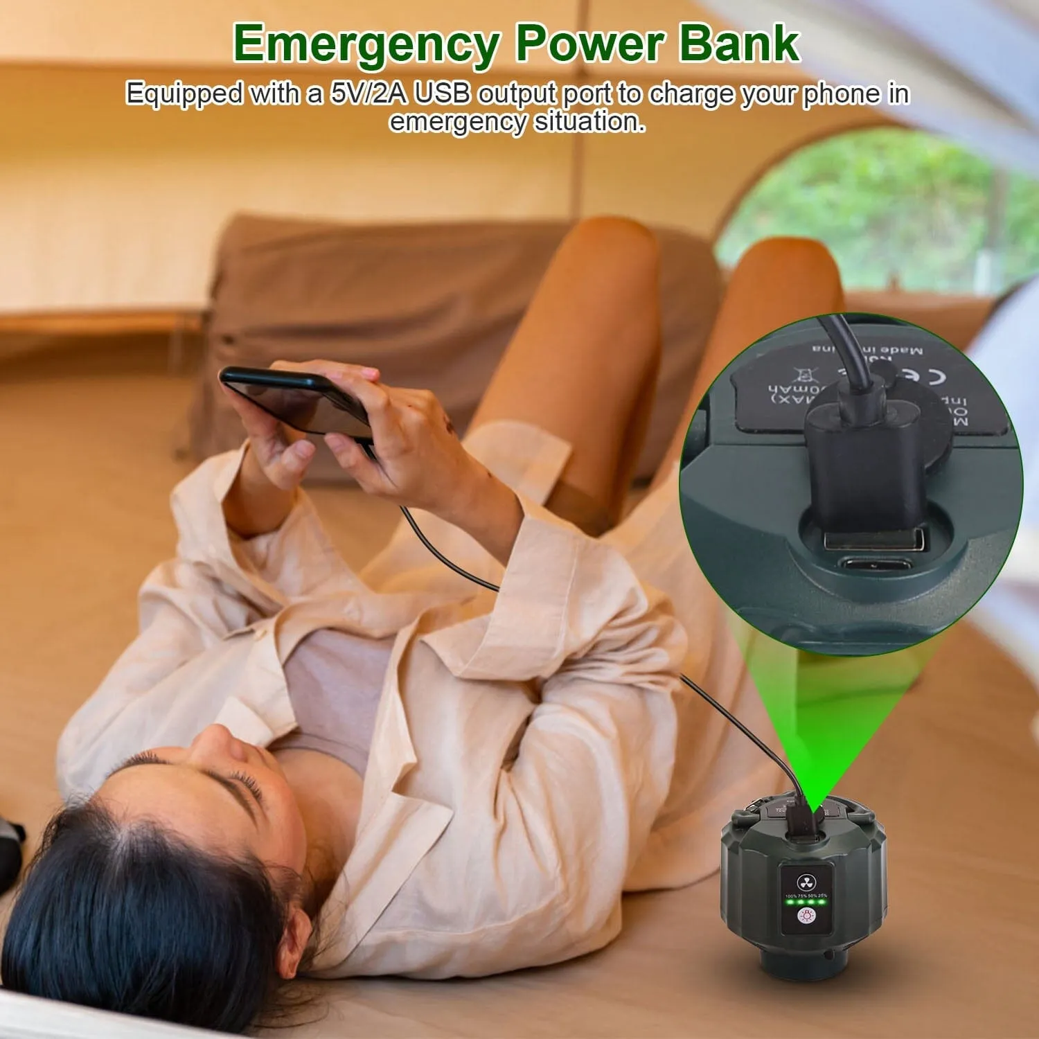 10400mAh USB Battery Powered Hanging Tent Lantern Fan Power Bank