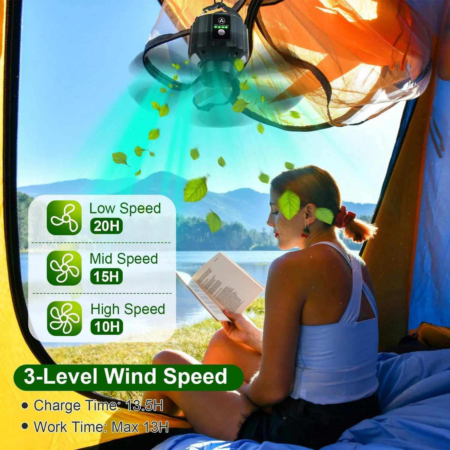 10400mAh USB Battery Powered Hanging Tent Lantern Fan Power Bank