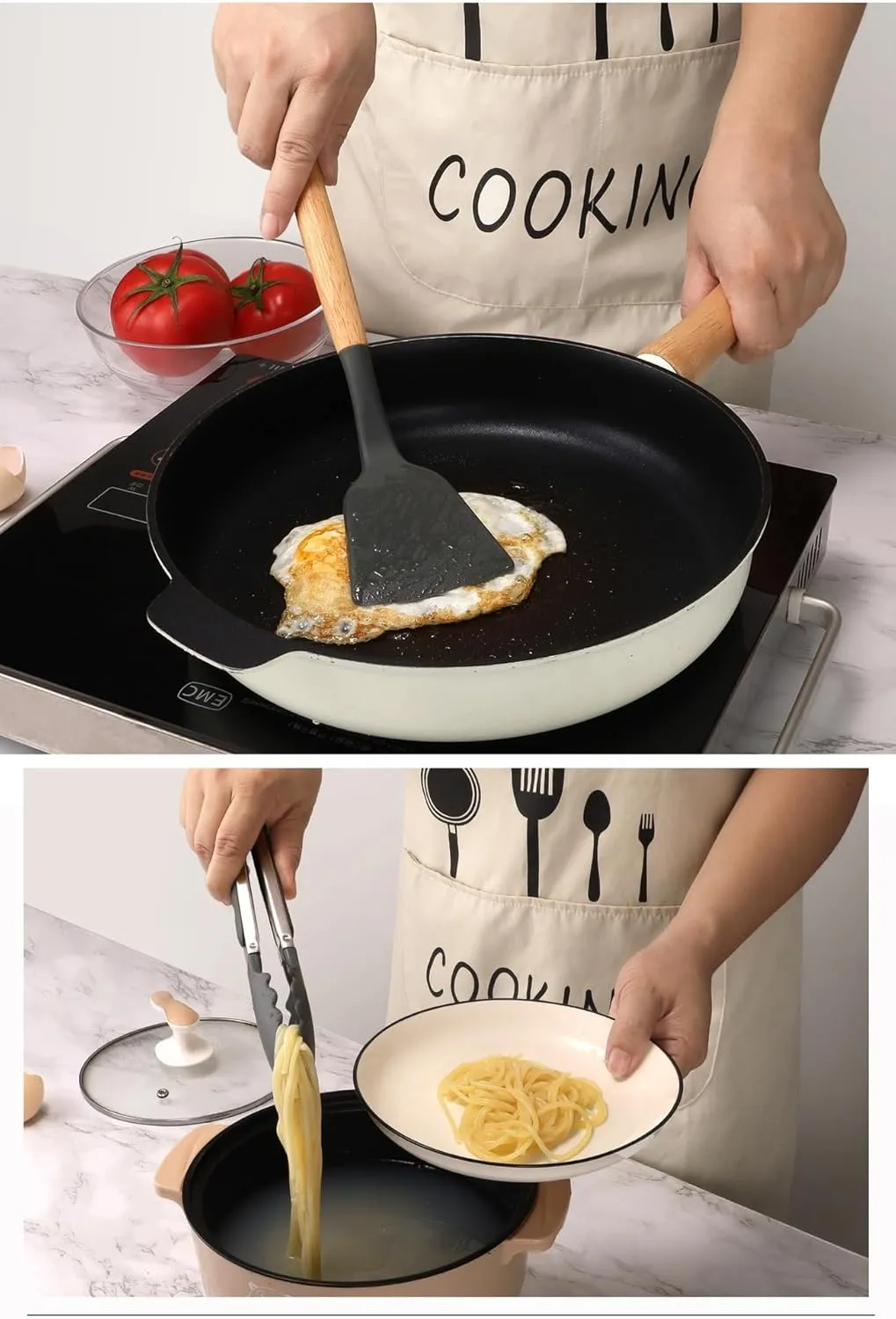 12 PCS Kitchen Cooking Utensils Set, Non Stick Silicone Utensil Set 446°F Heat Resistant, Wooden Handle Silicone Cookware Set Eco Friendly BPA Free (Dark Gray)