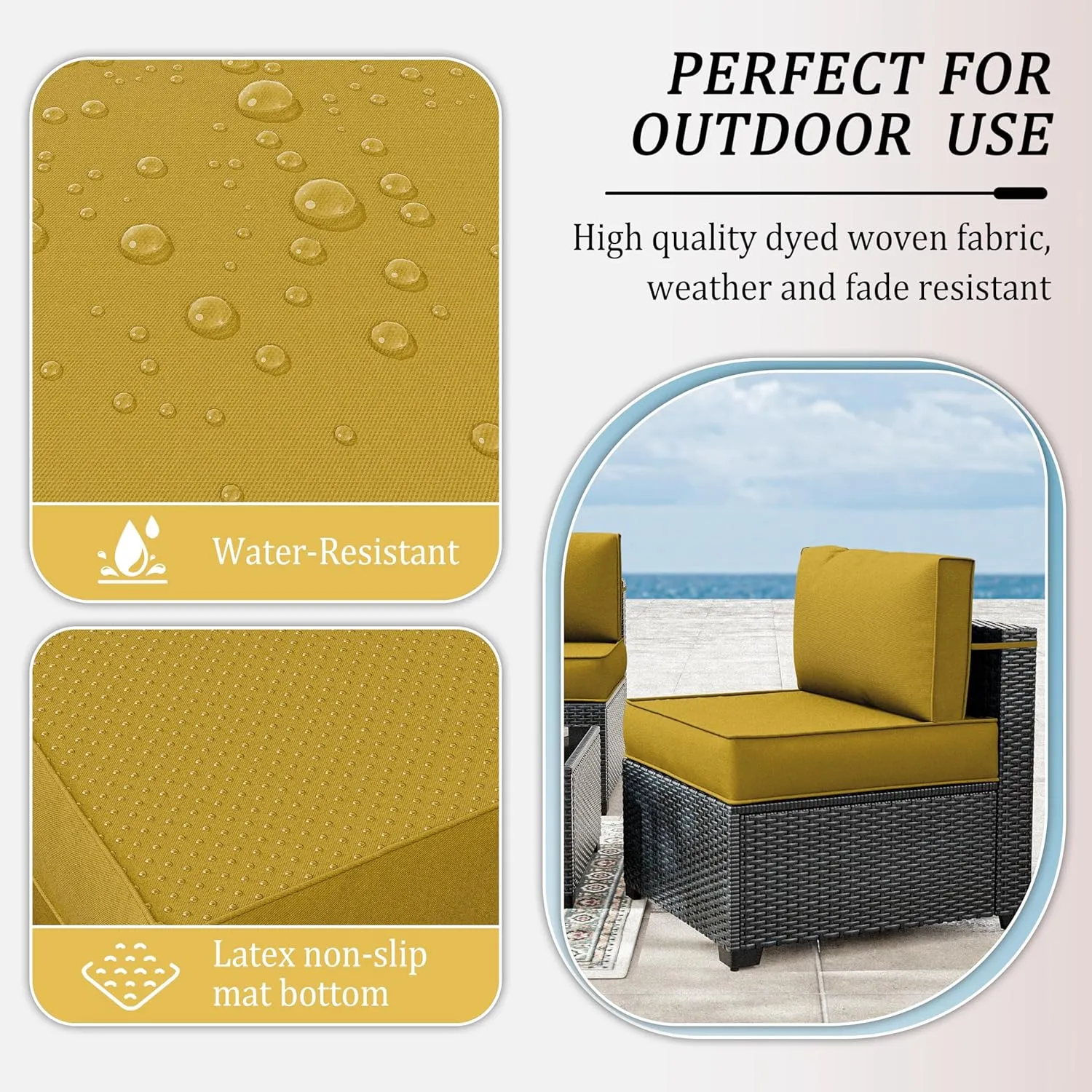 14 Pcs Outdoor Patio Cushion Covers, Replaceable Waterproof Furniture Covers, Outdoor Non-Slip Covers with Zippers, Couch 3 Sizes, Covers Only (Yellow)