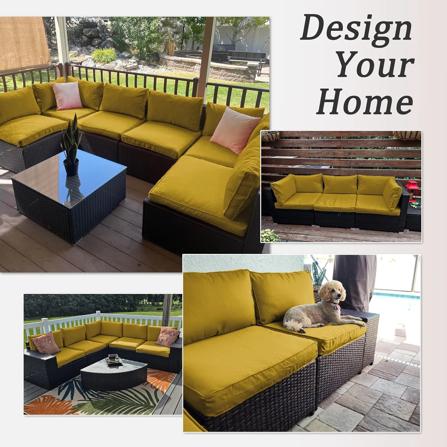 14 Pcs Outdoor Patio Cushion Covers, Replaceable Waterproof Furniture Covers, Outdoor Non-Slip Covers with Zippers, Couch 3 Sizes, Covers Only (Yellow)