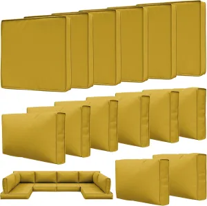 14 Pcs Outdoor Patio Cushion Covers, Replaceable Waterproof Furniture Covers, Outdoor Non-Slip Covers with Zippers, Couch 3 Sizes, Covers Only (Yellow)
