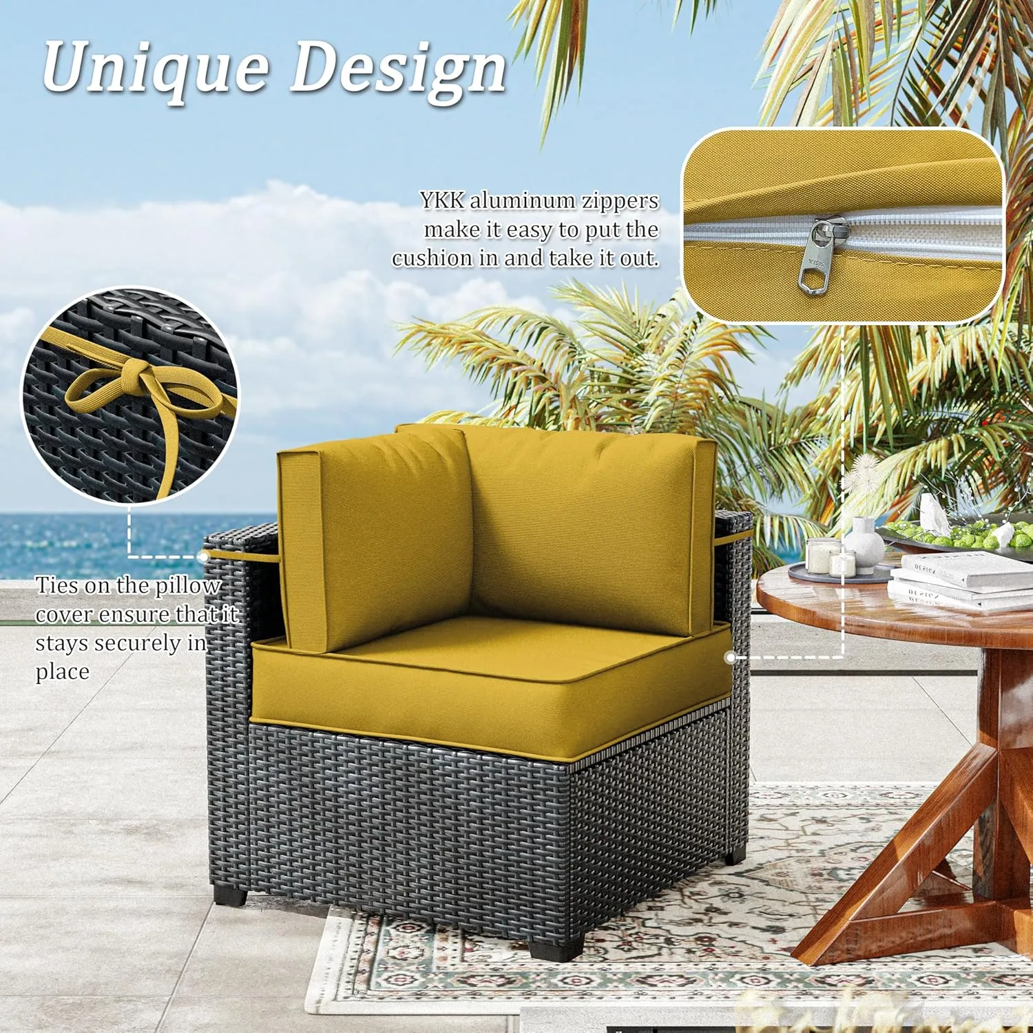 14 Pcs Outdoor Patio Cushion Covers, Replaceable Waterproof Furniture Covers, Outdoor Non-Slip Covers with Zippers, Couch 3 Sizes, Covers Only (Yellow)