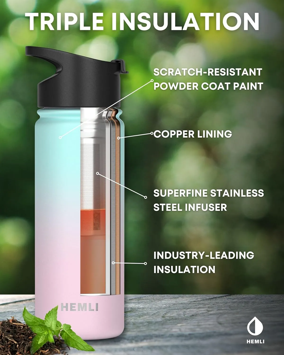 18 oz Insulated Tea Tumbler Bottle with Infuser, Travel Mug