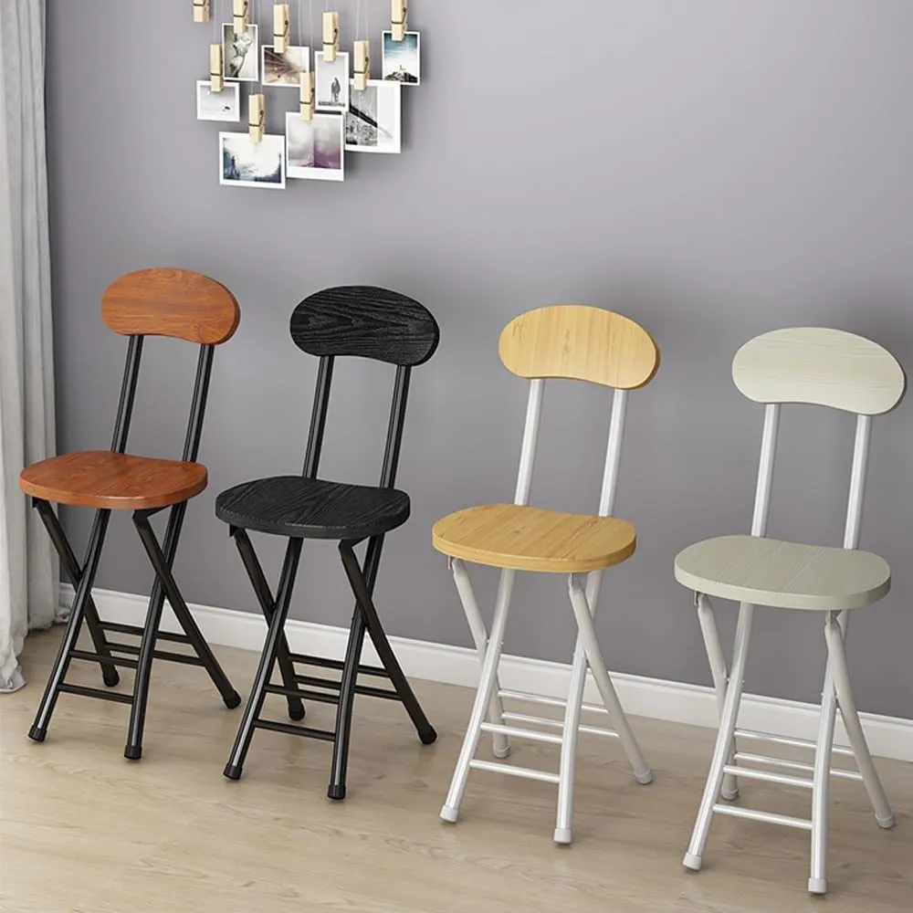 18" Folding Stool with Backrest, Outdoor Travel Stool, Portable Foldable Barstools, for Kitchen/Camping/Fishing/BBQ(Brown-Black)