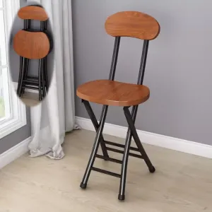 18" Folding Stool with Backrest, Outdoor Travel Stool, Portable Foldable Barstools, for Kitchen/Camping/Fishing/BBQ(Brown-Black)