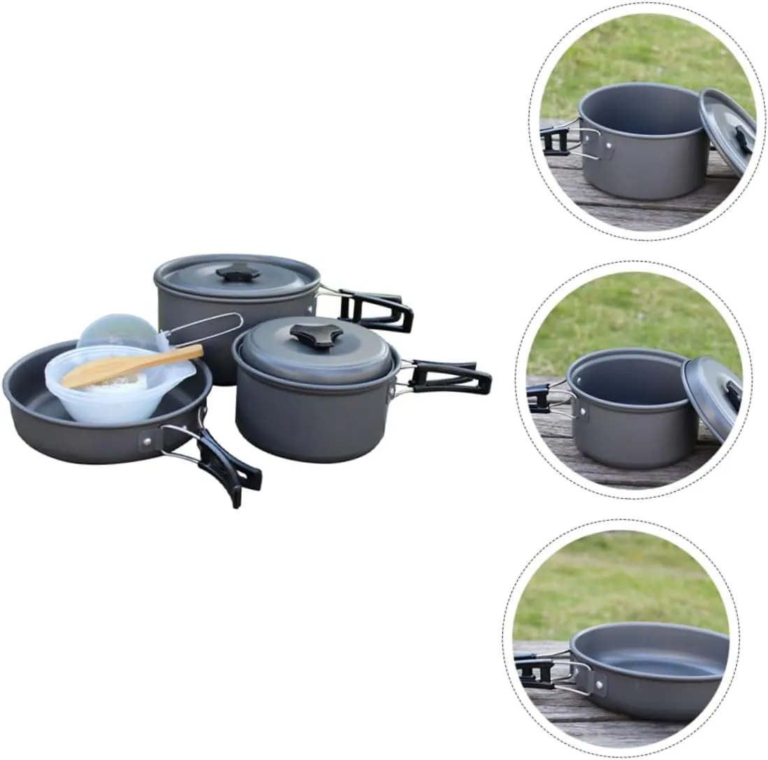 1Set Camping Cookware for People Portable Folding Cook Equipment with Pot Pot Frying Pan Bowls and Utensils for Outdoor Cooking and Backpacking
