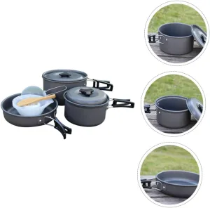 1Set Camping Cookware for People Portable Folding Cook Equipment with Pot Pot Frying Pan Bowls and Utensils for Outdoor Cooking and Backpacking