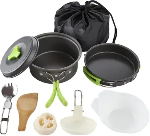 1Set Portable Camping Cookware for People Hiking Cooking Utensils with Handles for Outdoor Activities Picnics and Backpacking Includes Carrying Bag