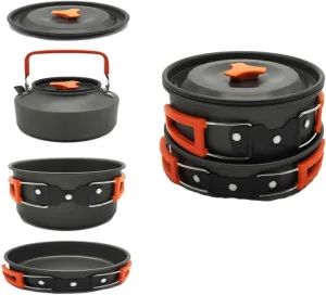 1Set Portable Camping Cookware Person Durable Camping Pot Teapot Cooking Utensils for Outdoor BBQ Hiking Backpacking Orange