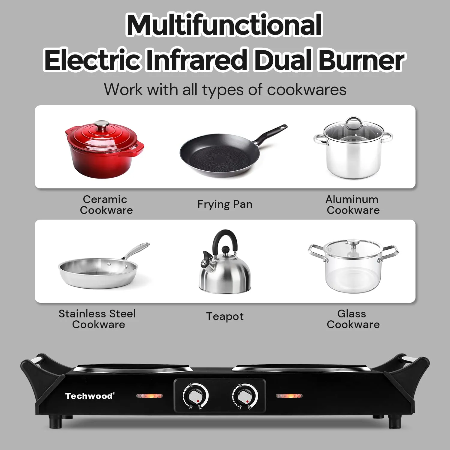 2-Burner Electric Stove with Anti-scald Handles