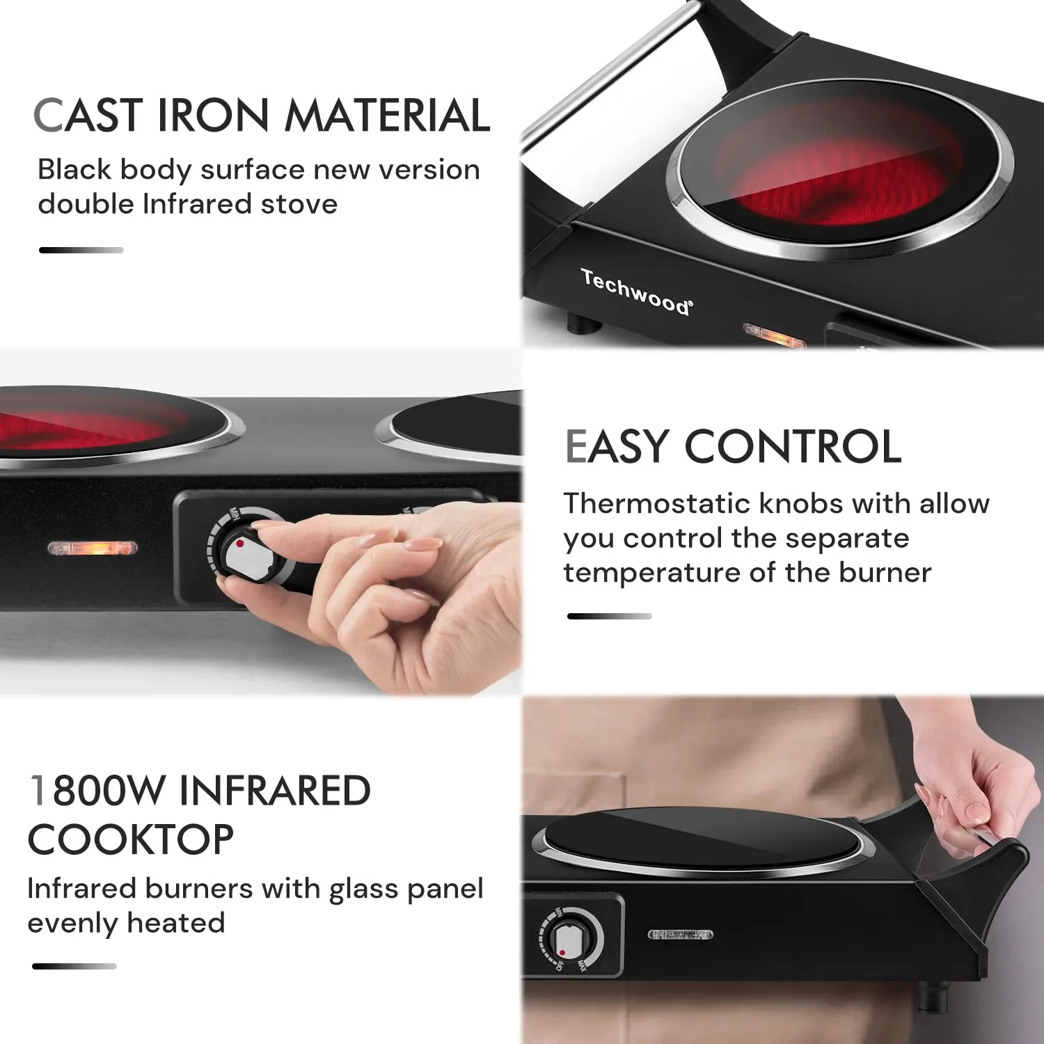 2-Burner Electric Stove with Anti-scald Handles