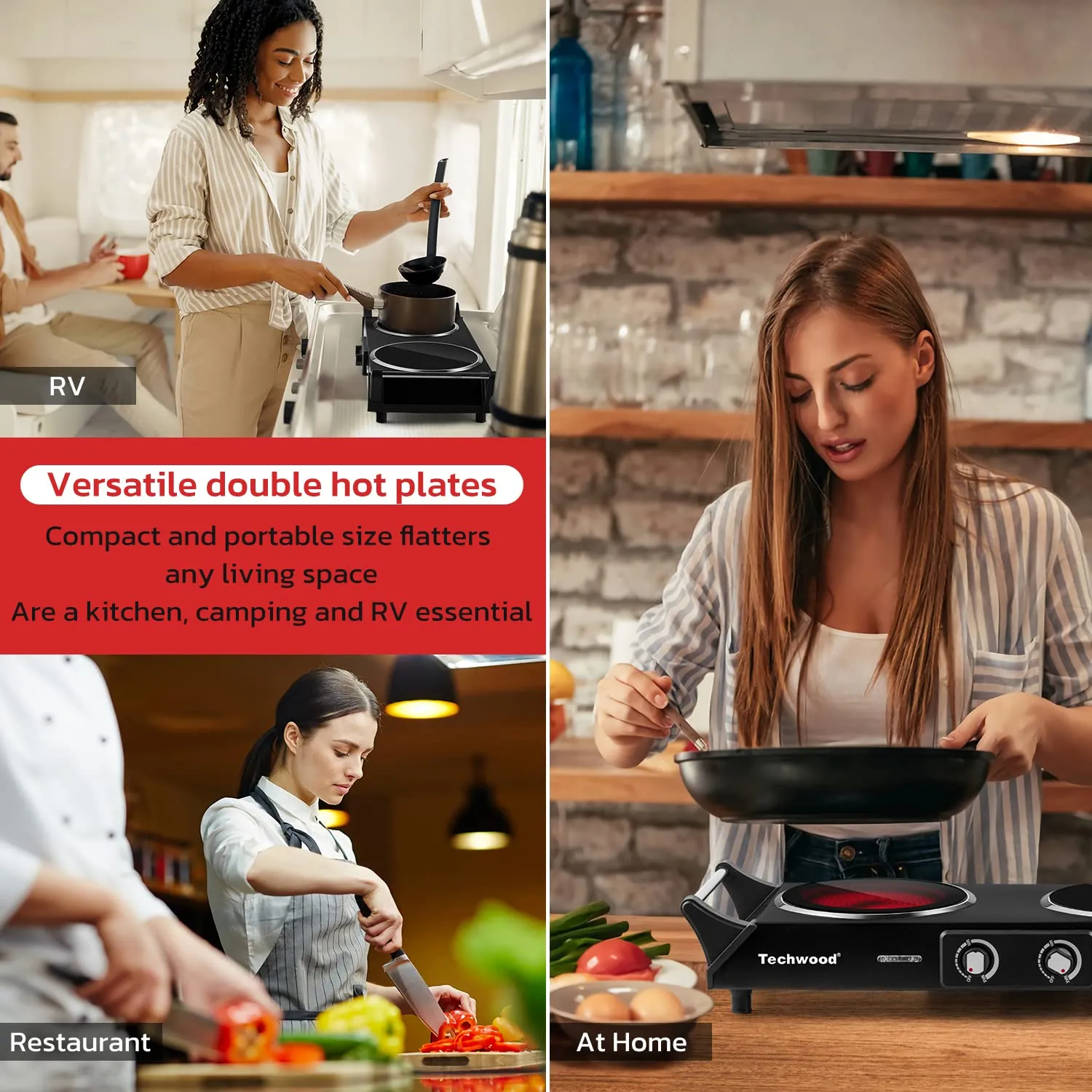2-Burner Electric Stove with Anti-scald Handles