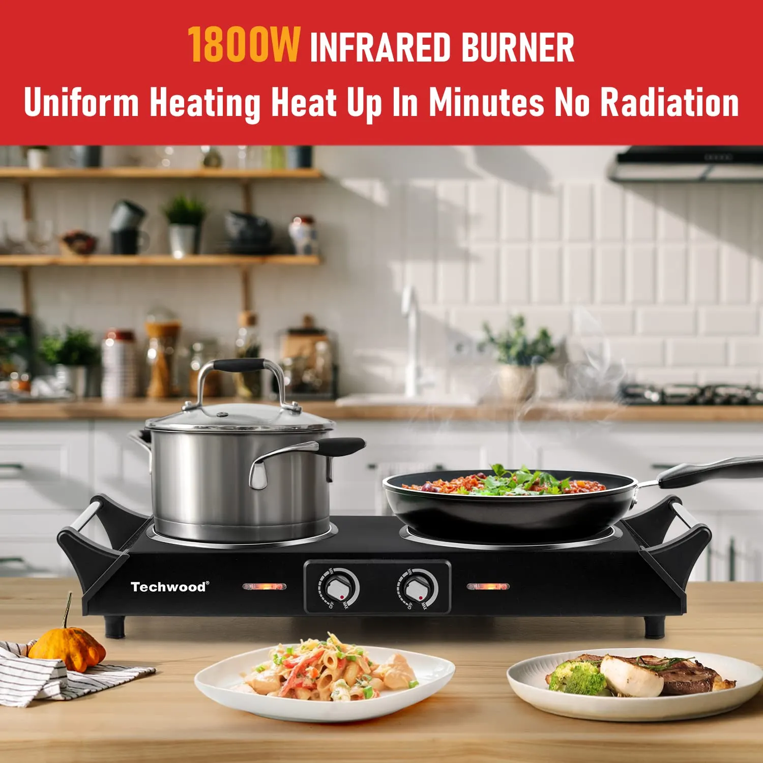 2-Burner Electric Stove with Anti-scald Handles