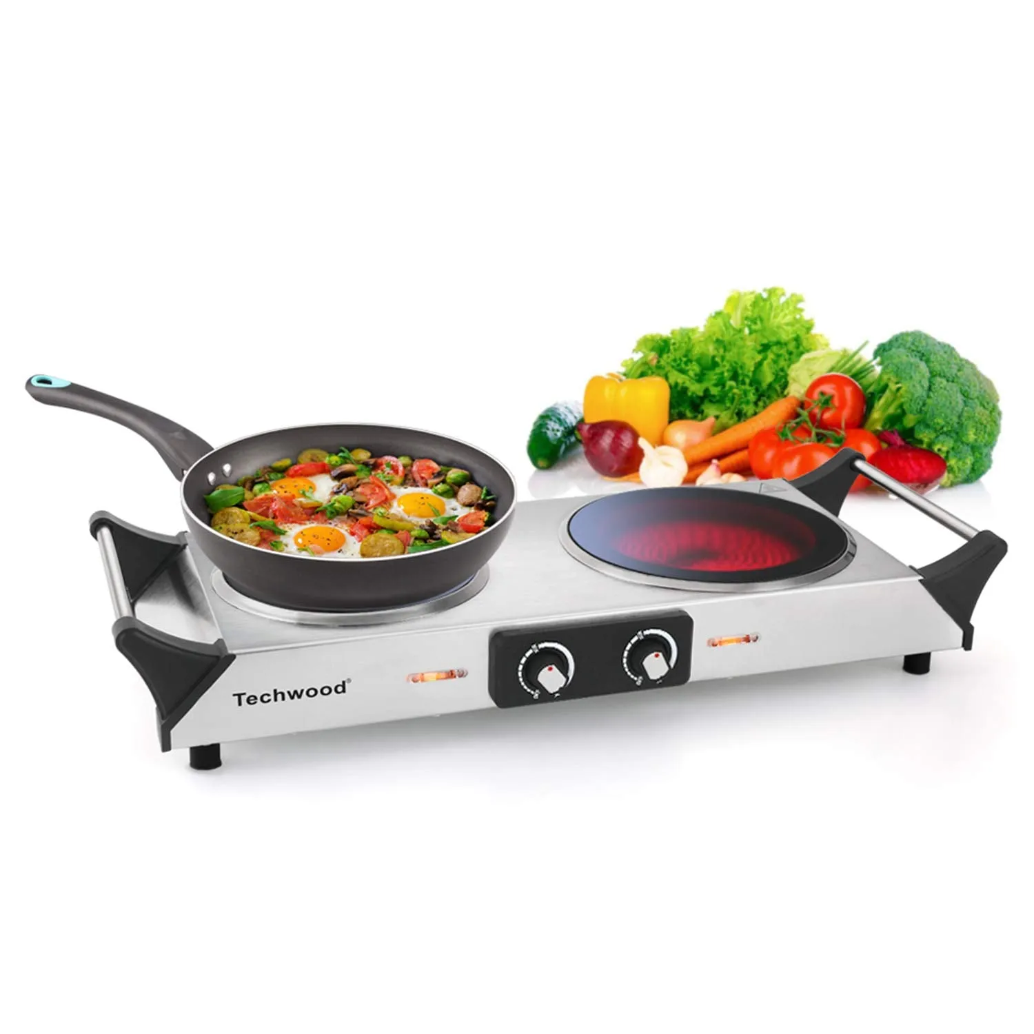 2-Burner Electric Stove with Anti-scald Handles