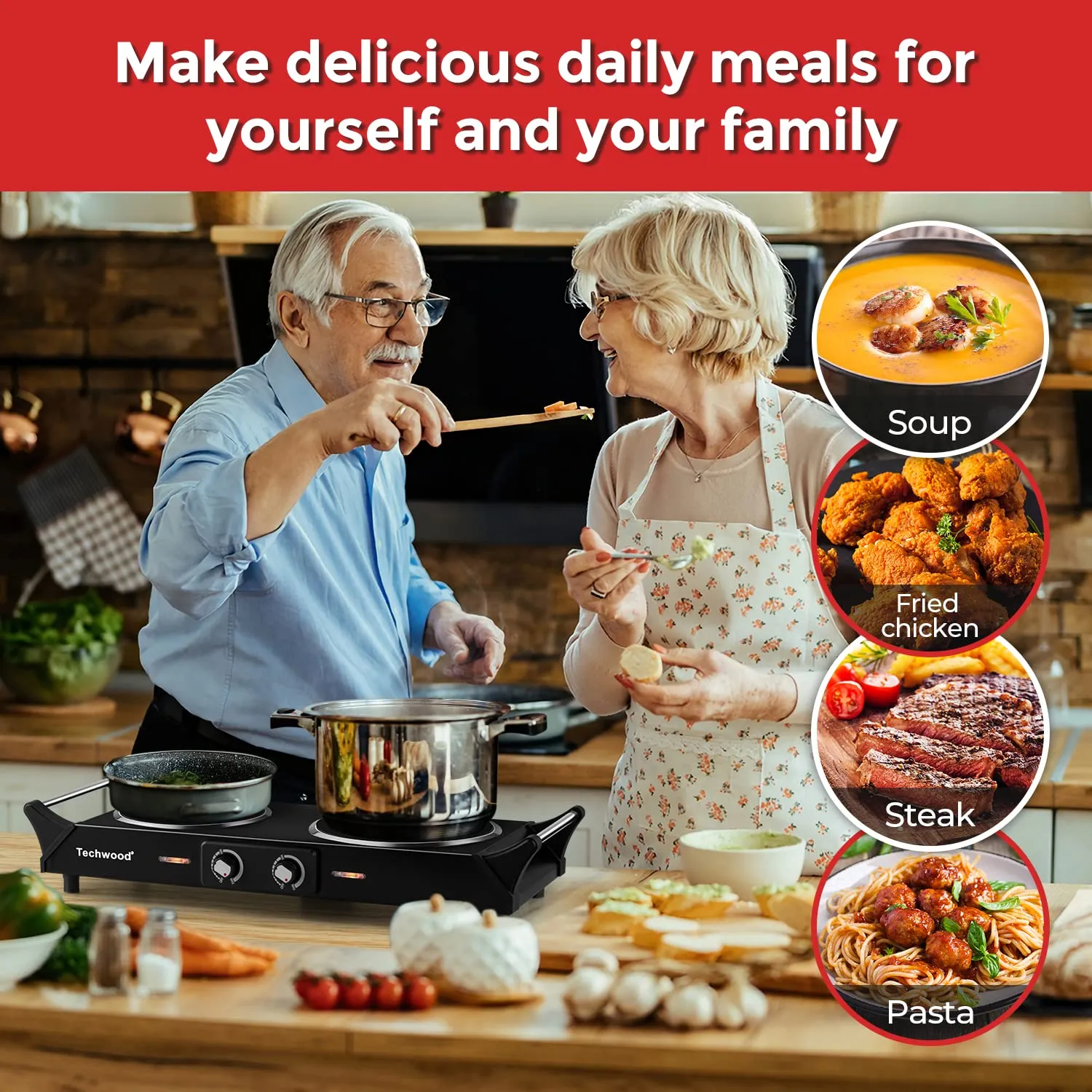 2-Burner Electric Stove with Anti-scald Handles