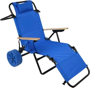 2-in-1 Foldable Beach Cart Chair with Wheels, Adjustable Recliner, Beach, Backyard Pool or Picnic, Light Blue