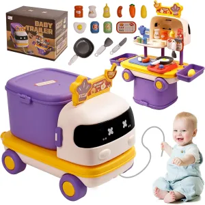 2 in 1 Kitchen Playset Truck Toy for Toddlers 1-3,Pretend Cooking Food Accessories Kitchen Tools Set for Kids with Play Pots,Big Pull Truck for Toddler Age 3-5 4-8 Birthday Xmas Gifts for Boys Girls
