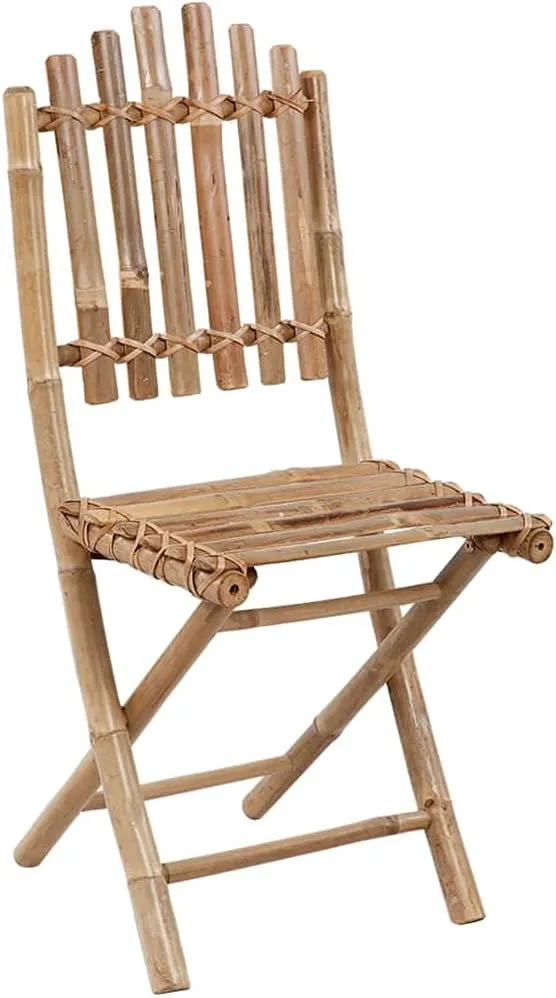 2-Pack Bamboo Folding Patio Chairs with Cream Cushions, Outdoor Lounge Furniture for Garden Poolside Dining, Foldable Space-Saving Design with Durable Polyester Seat