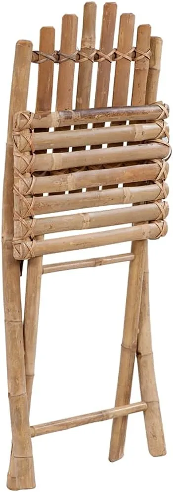 2-Pack Bamboo Folding Patio Chairs with Cream Cushions, Outdoor Lounge Furniture for Garden Poolside Dining, Foldable Space-Saving Design with Durable Polyester Seat