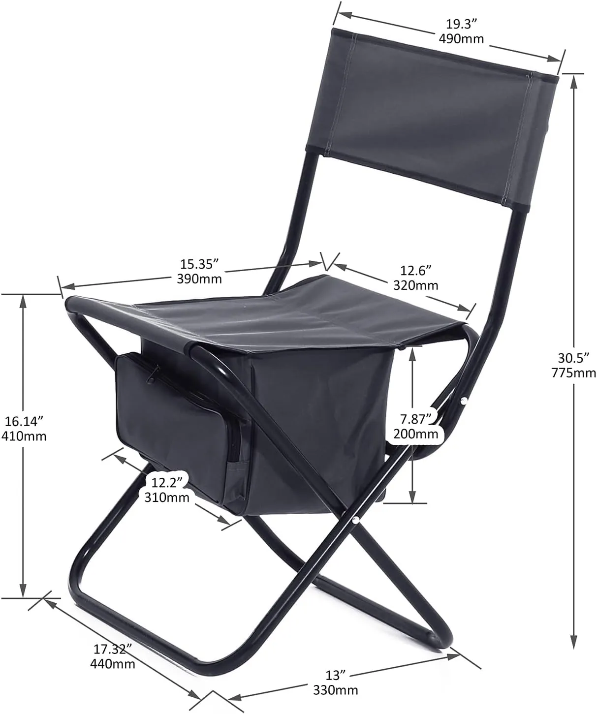 2 Pack Camping Chairs for Adults, Portable Hunting Chair with Storage Bag, Oversized Lightweight Folding Chair for Camping Padded Seat Outdoor Lawn Folding Chair, Supports 280lbs (Grey)