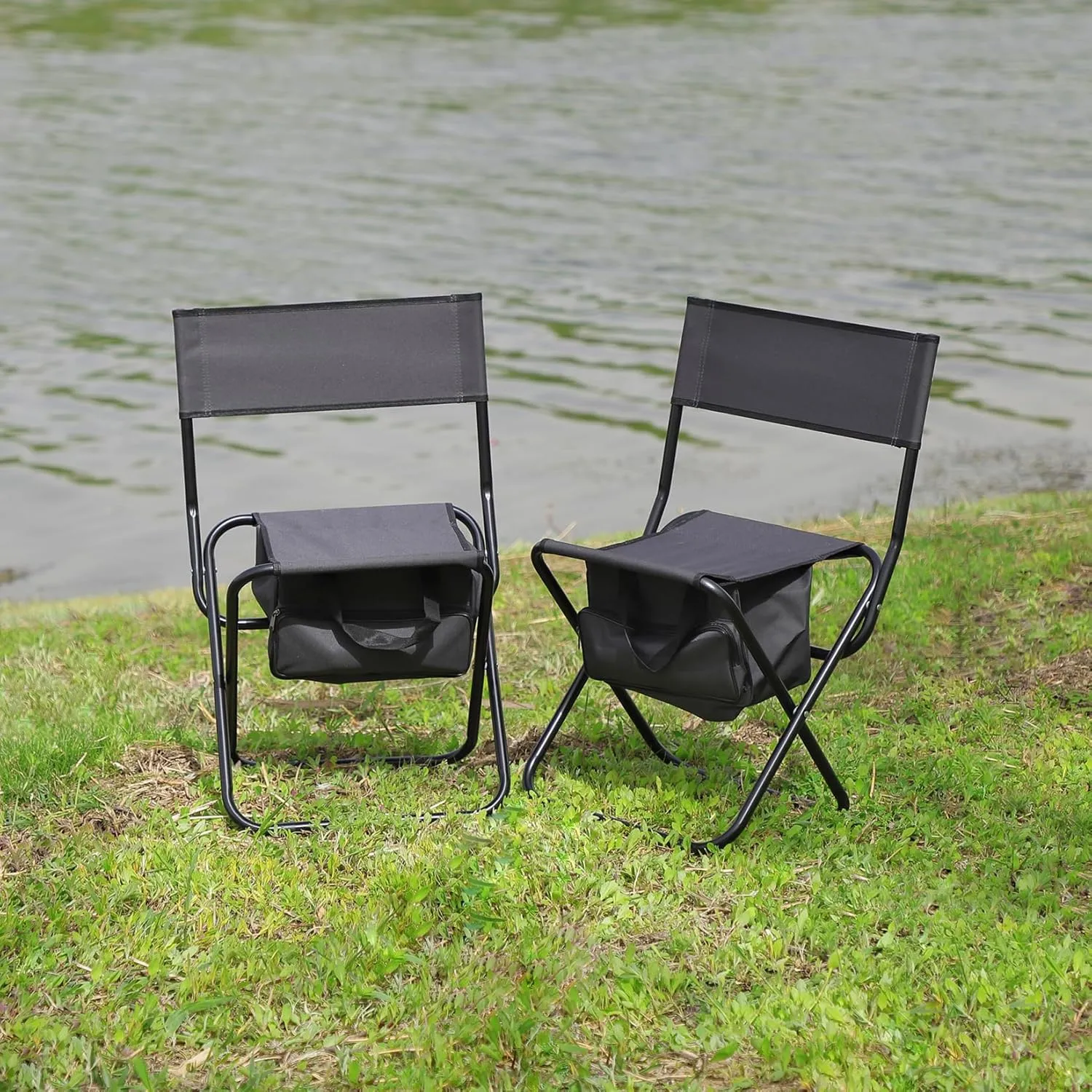 2 Pack Camping Chairs for Adults, Portable Hunting Chair with Storage Bag, Oversized Lightweight Folding Chair for Camping Padded Seat Outdoor Lawn Folding Chair, Supports 280lbs (Grey)