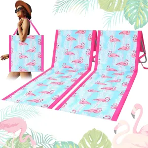 2 Pack Portable Beach Lounge Chair for Adults Folding Tanning Mat Lightweight Sun Beach Lounger Ideal Beach Chairs Adjustable Position Lawn Chair Outdoor Sunbathing(Flamingo)