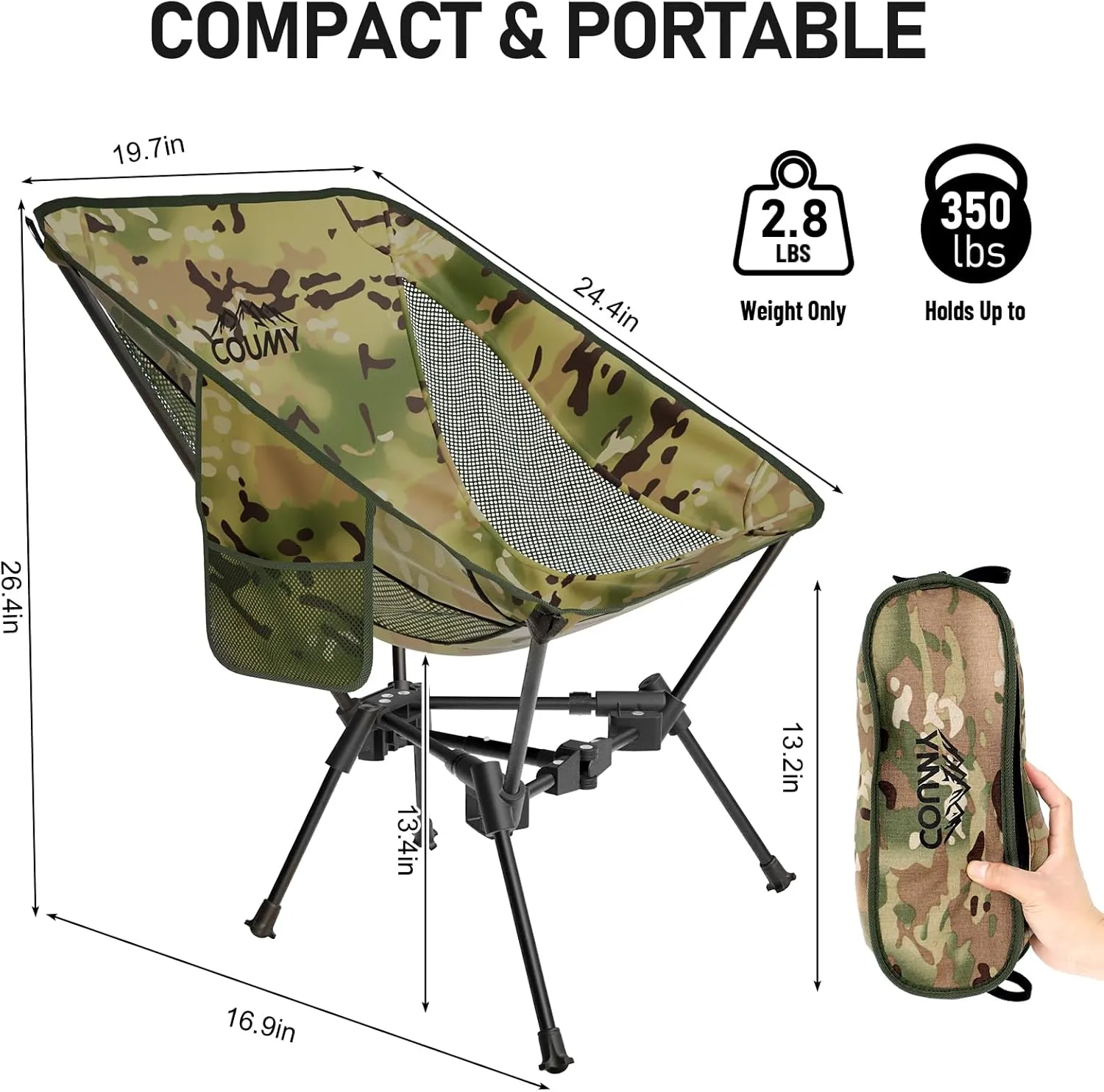 2 Pack Portable Camping Chair,Compact Foldable Chairs with Side Pockets Aluminum Alloy Outdoor Lawn Chair with Carry Bag for Beach Hiking Fishing(Camouflage)