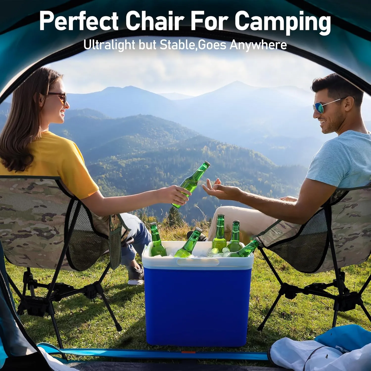 2 Pack Portable Camping Chair,Compact Foldable Chairs with Side Pockets Aluminum Alloy Outdoor Lawn Chair with Carry Bag for Beach Hiking Fishing(Camouflage)