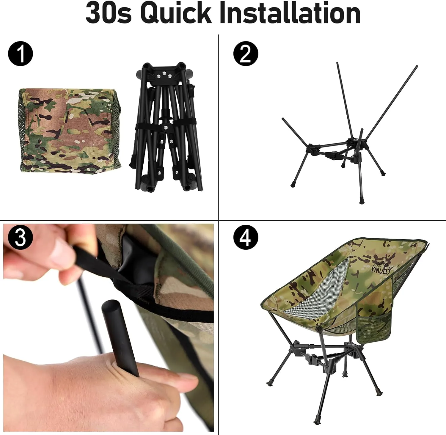 2 Pack Portable Camping Chair,Compact Foldable Chairs with Side Pockets Aluminum Alloy Outdoor Lawn Chair with Carry Bag for Beach Hiking Fishing(Camouflage)