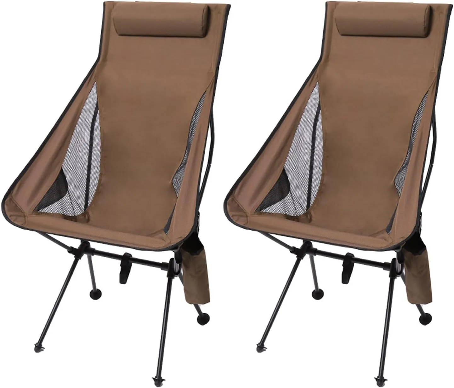 2 Pack Portable High Back Camping Chair, Lightweight Folding Camping Chair with Head Support, Supports 330 LBS, Compact Folding Chair for Travel, Beach, Picnic, Festival, Hiking,Brown