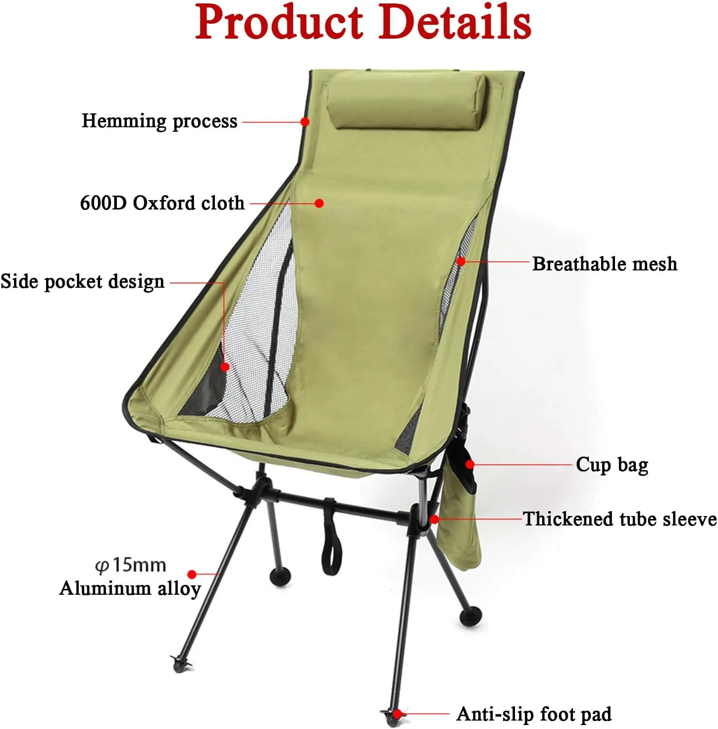 2 Pack Portable High Back Camping Chair, Lightweight Folding Camping Chair with Head Support, Supports 330 LBS, Compact Folding Chair for Travel, Beach, Picnic, Festival, Hiking,Brown