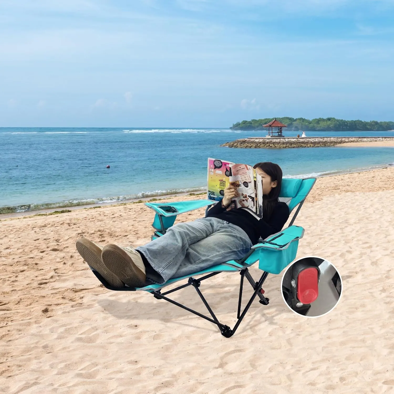 2-Pack Reclining Camping Chair 4 Position with Foot Rest Comfortable for Adults 265Ibs Folding Lounger Mesh Beach Chair with Cooler Bag and Cup Holder for Outdoor Patio